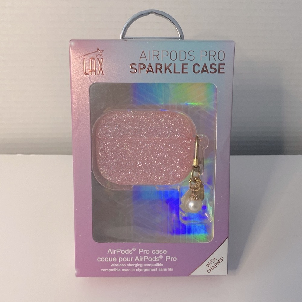 Light Pink Sparkle AirPods Pro Case with Seashell & Pearl Charms